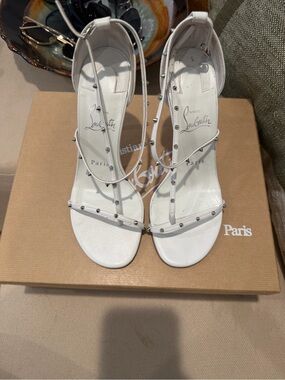 Christian Louboutin White Studded Strappy High-Heel Sandals
